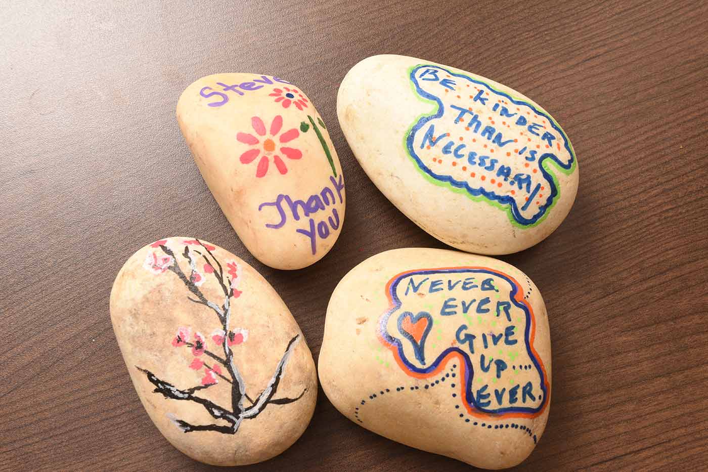Painted rocks with emotional learning messages on them